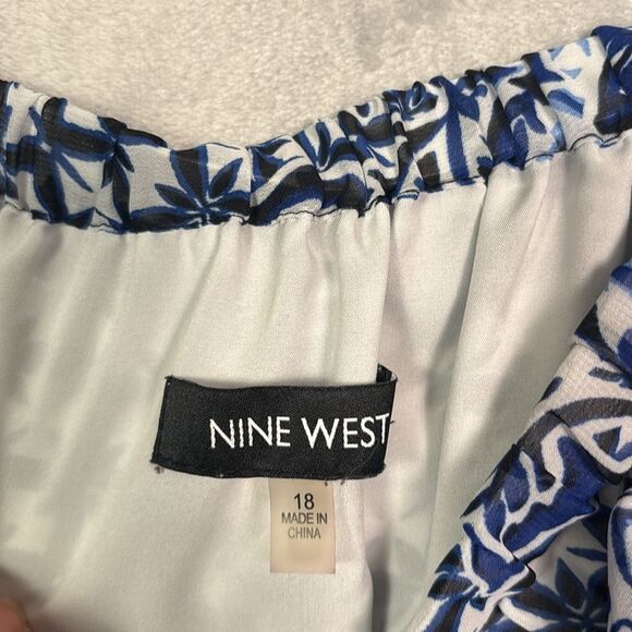 Nine West Blue Floral Off the Shoulder High Low Flowy Fully Lined Dress Size 18 - Picture 3 of 11